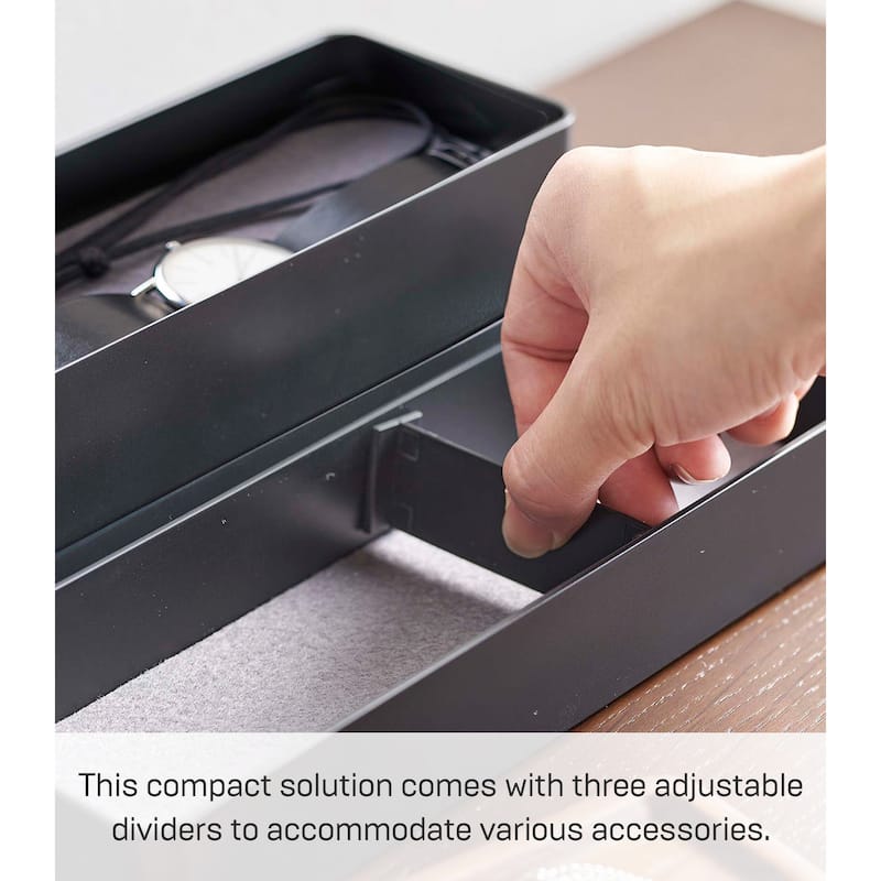 Yamazaki Home Stacking Accessories or Watches Case - Two Styles, Plastic and Wood, Accessories - L 3.1 x W 9.4 x H 4.5 inches
