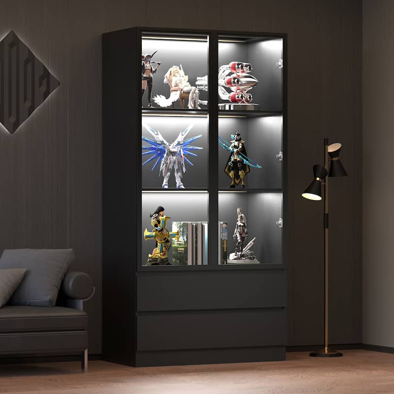 Display Storage Cabinet,Display Cabinet with Tempered Glass Doors, Showcase with 4-Tier Storage Shelves