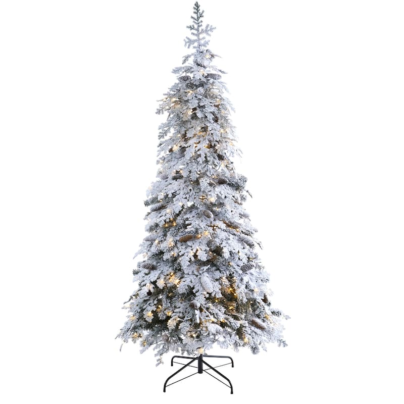 7ft Artificial Christmas Tree with Lights - Modern Spruce Tree, Pinecone Accents, Holiday Decor - White - 84