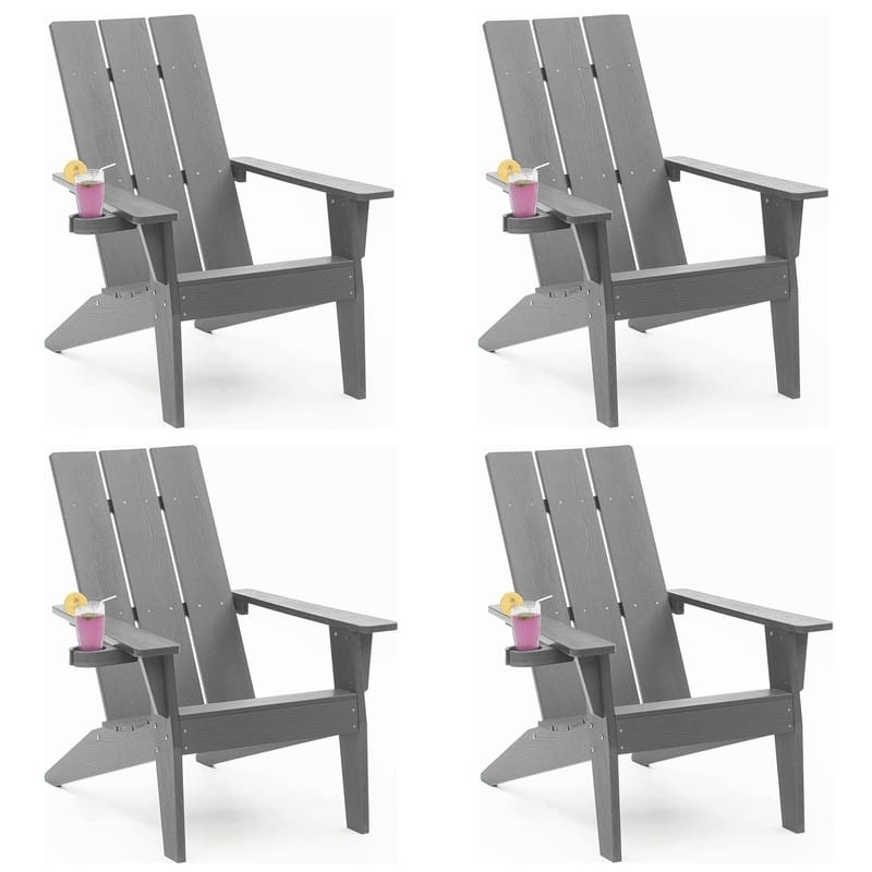 WINSOON All-Weather HIPS Outdoor Adirondack Chairs with Cup Holder (Set of 4) - Grey