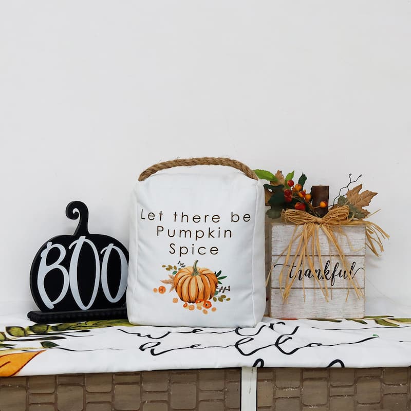 Let There Be Pumpkin Spice Door Stop with Rope Handle