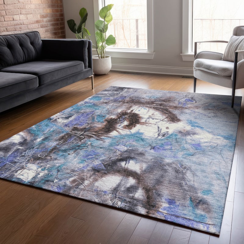 Machine Washable Indoor/Outdoor Modern Artistry Chantille Rug