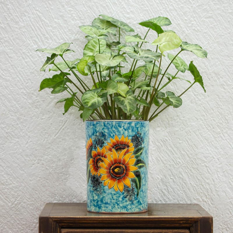 NOVICA Handmade Brilliant Sunflower Ceramic Vase