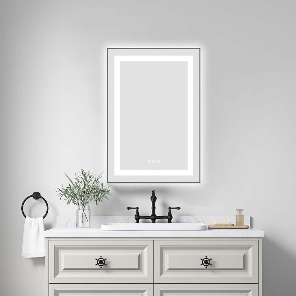 20 x 30 Inch LED Bathroom Mirror with Front and Backlight, Wall Mounted Vanity Mirror with Aluminum Frame, Anti-Fog