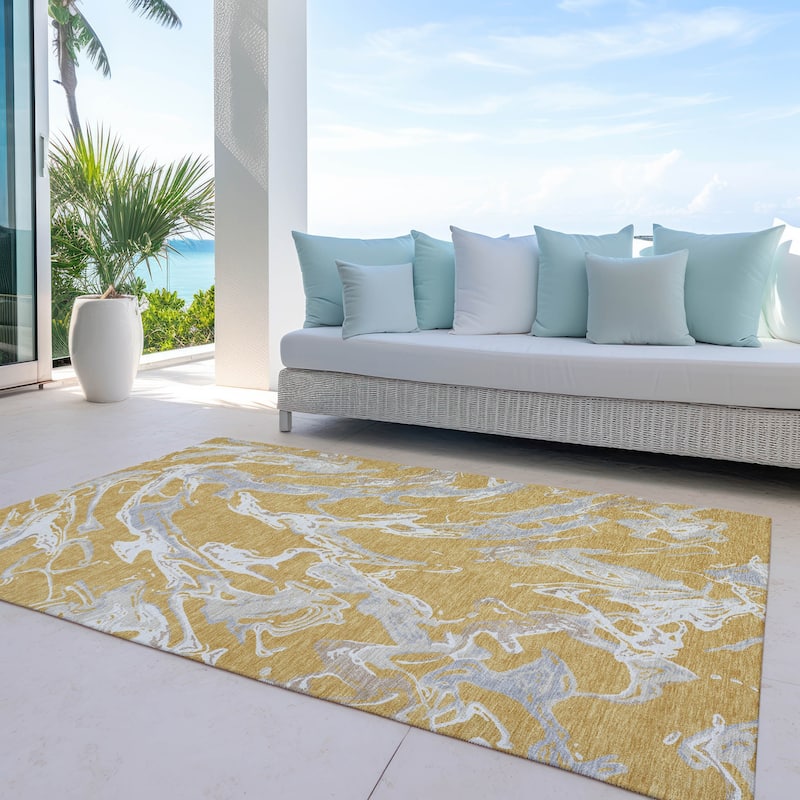 Machine Washable Indoor/ Outdoor Modern Wave Chantille Rug