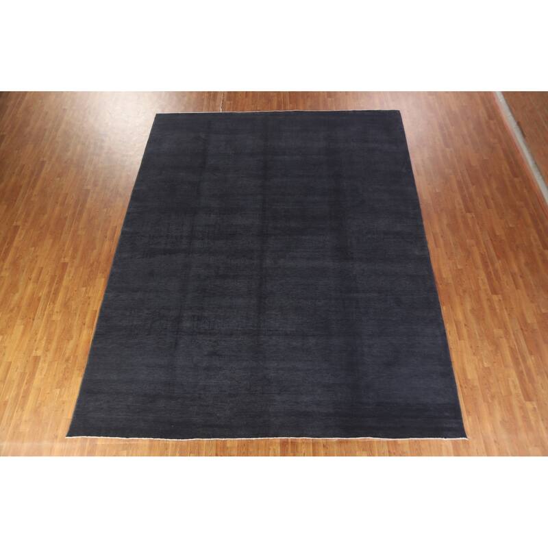 Hand Knotted Oriental 100% Wool Carpet Modern Solid Navy Blue & Blues Gabbeh Area Rug - 13' 1'' X 10' 5''