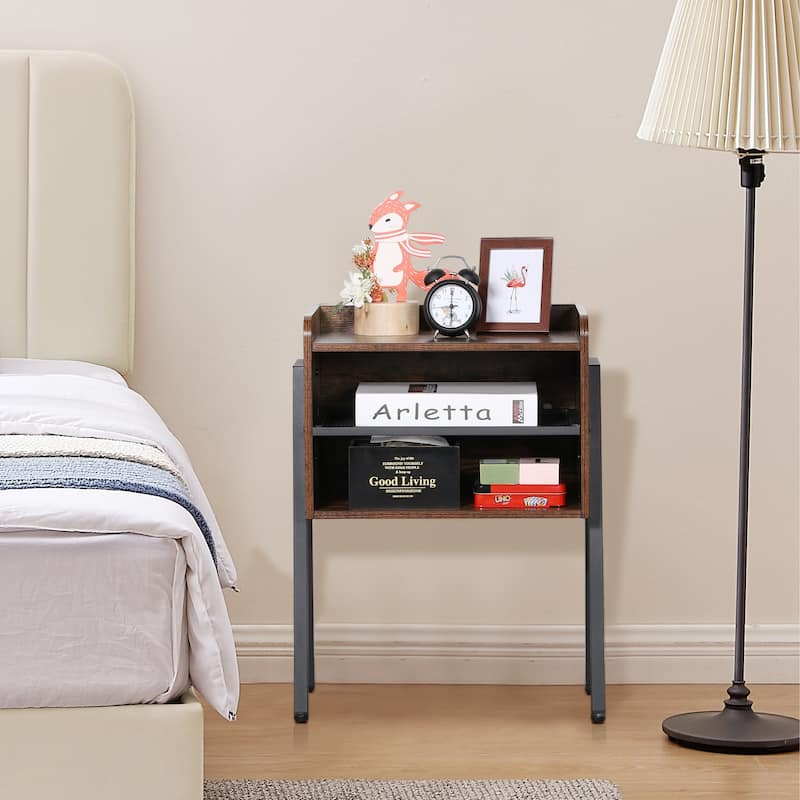 Taomika 3-Pieces Bedroom Sets with Black Bed Frame 2-Pack Stackable Brown Gray Nightstands