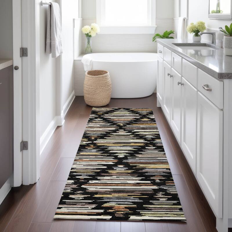 Machine Washable Indoor/ Outdoor Modern Trellis Chantille Rug