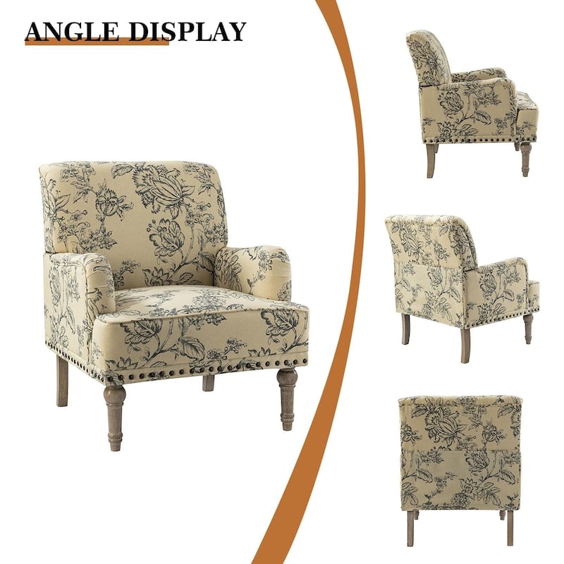Pavia Traditional Floral Fabric Design Upholstered Accent Armchair with Nailhead Trim Set of 2 by HULALA HOME