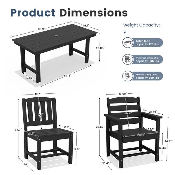 dimension image slide 0 of 3, 7-Piece HDPE Outdoor Dining Set 66.9''L Table with 6 Chairs