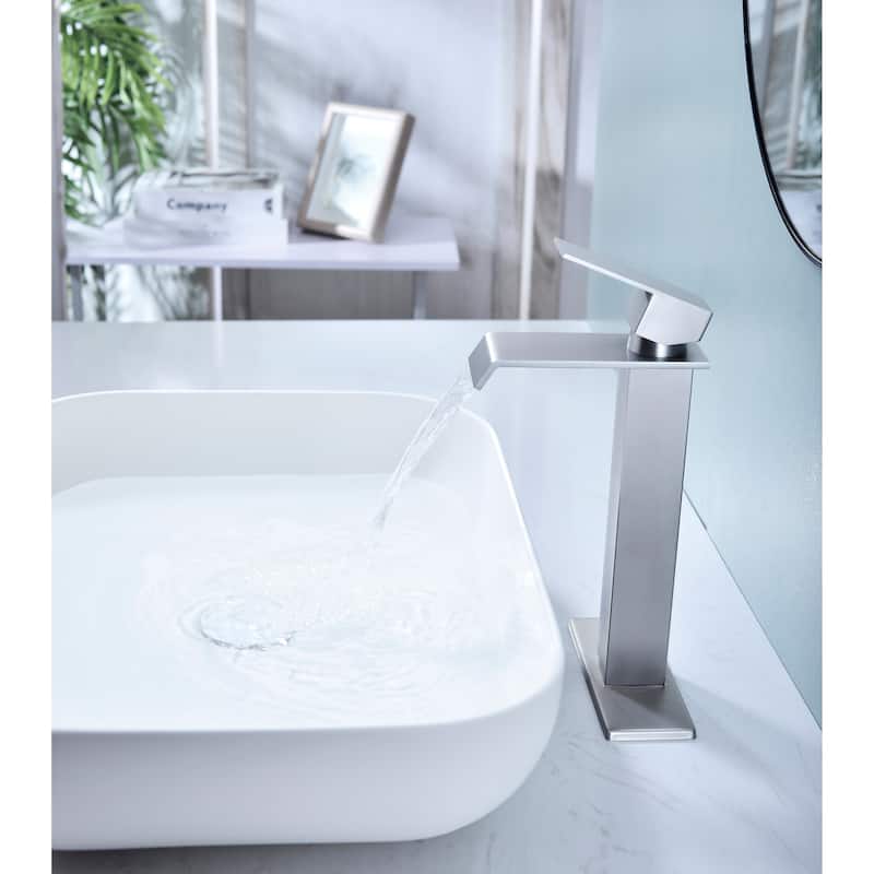 Waterfall Bathroom Sink Single Handle Faucet with Pop Up Drain, No Overflow, Corrosion and Rust Resistant