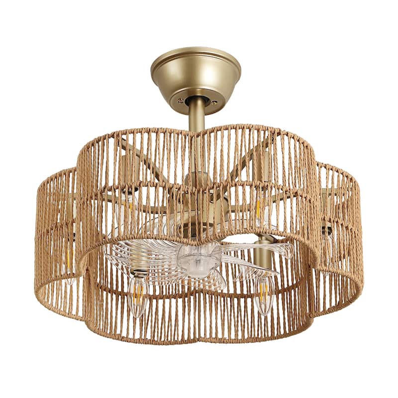 GetLedel 19.7" Woven Scalloped Rattan Ceiling Fan with Remote and Light