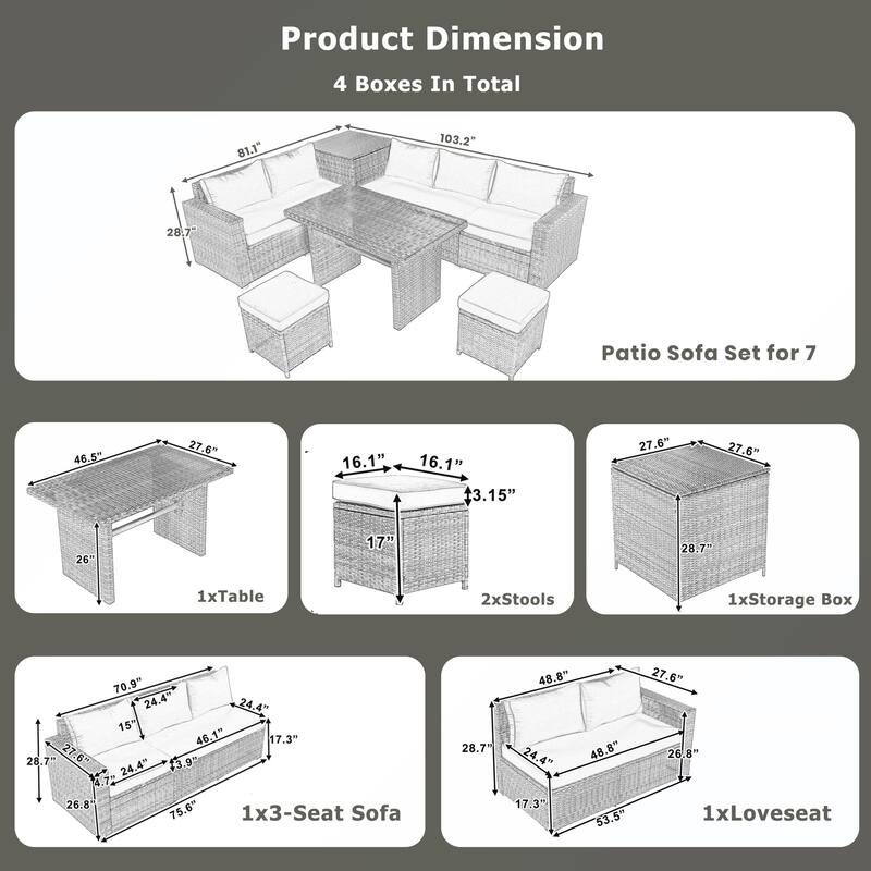 6PCS PE Rattan Sofa Set With Storage Box