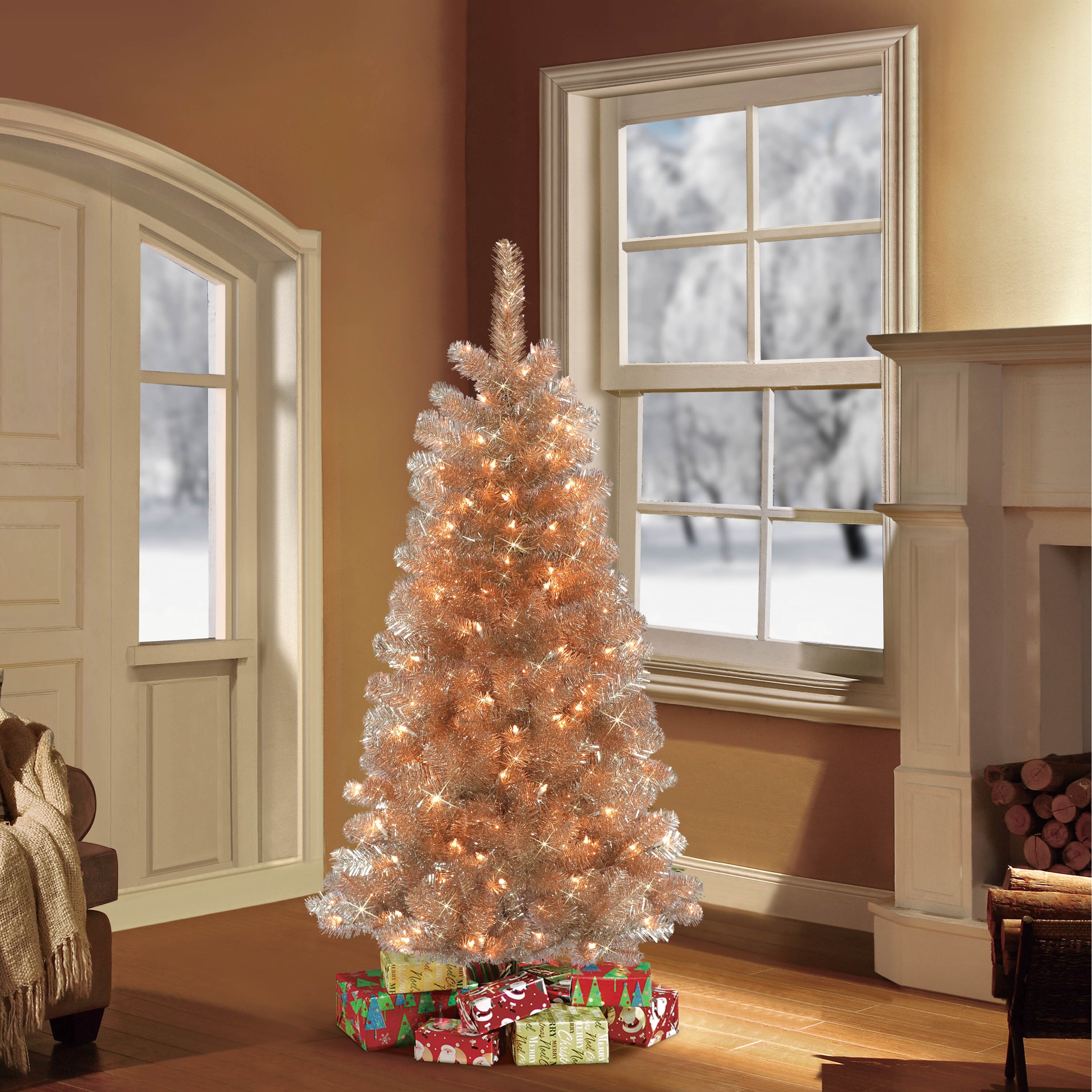Rose gold christmas tree lights top