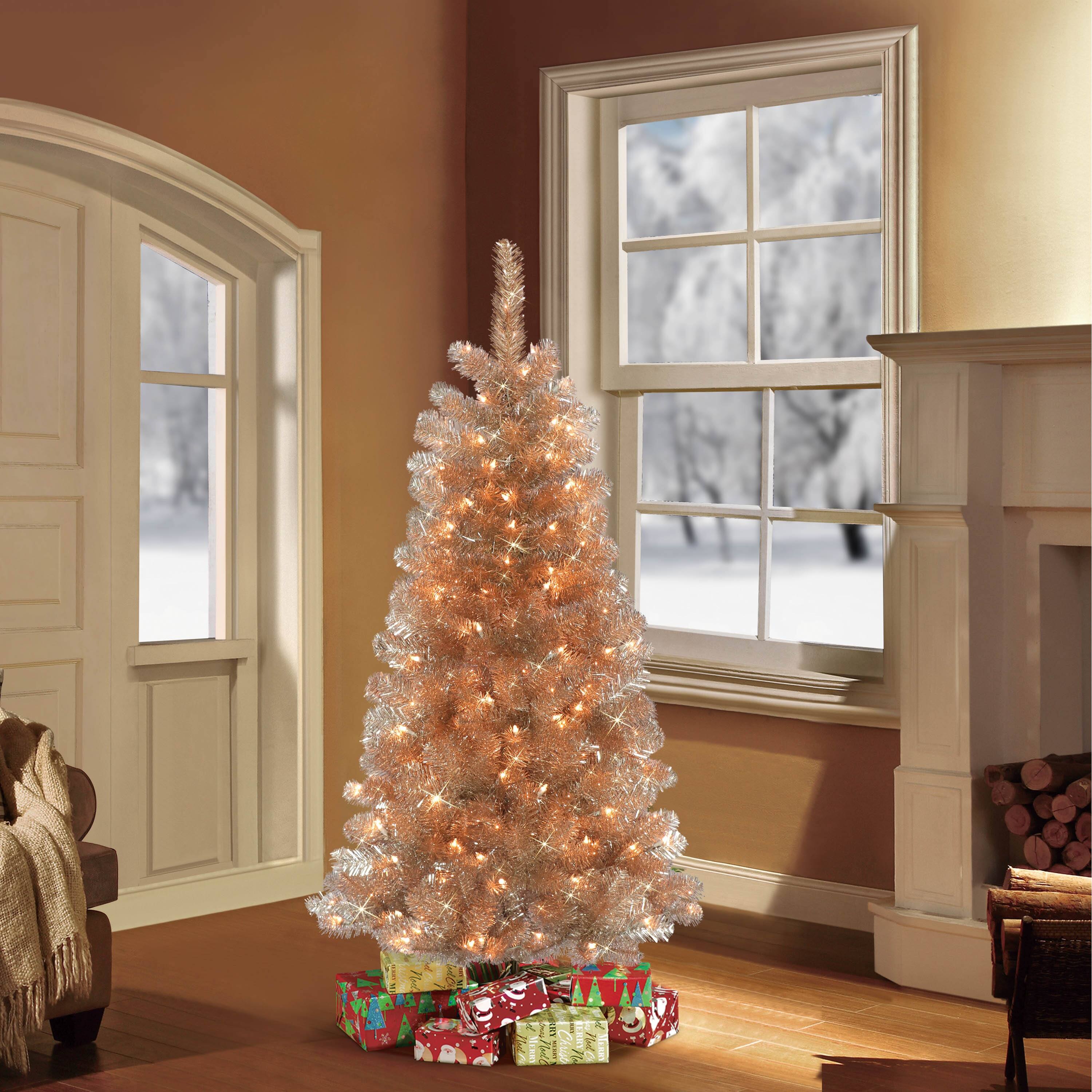 Puleo International 4.5' PreLit Rose Gold Artificial Christmas Tree