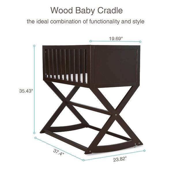 Kinbor Baby Cradle, Stationary and Rocking Bassinet, Handcrafted Elegant Wood Cradle with Mattress