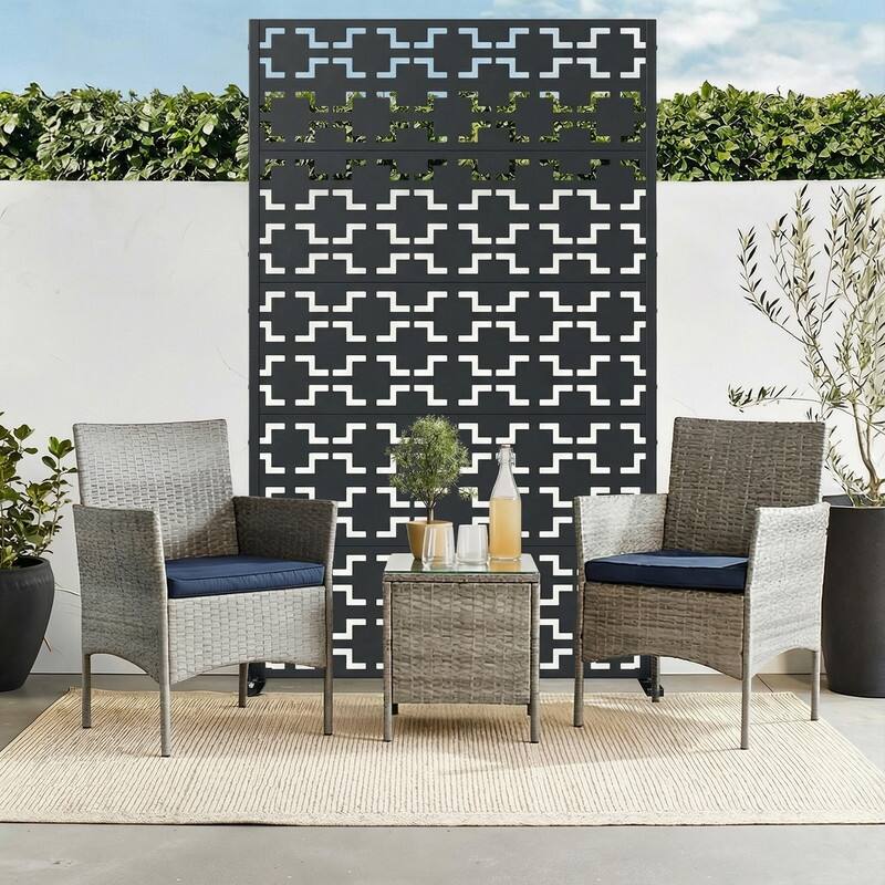 EROMMY Privacy Screen Metal Outdoor Indoor Divider, Weather & Rust Proof Garden Patio Pool Fence, Easy Assemble Modern Design - Geometric Pattern