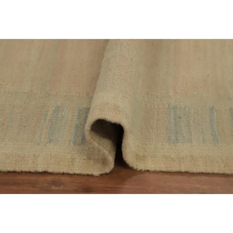 Hand Woven Oriental 100% Wool Carpet Southwestern Tribal Beige & Ivories Kilim Runner Rug - 7' 11'' X 2' 2''