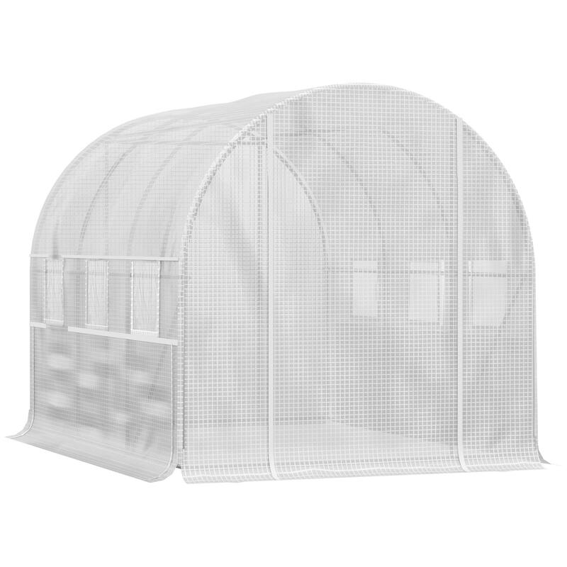 10' x 7' x 7' Walk-in Tunnel Greenhouse, Outdoor Green House with Anti-Tear PE Cover, Zipper Doors and Mesh Windows, White