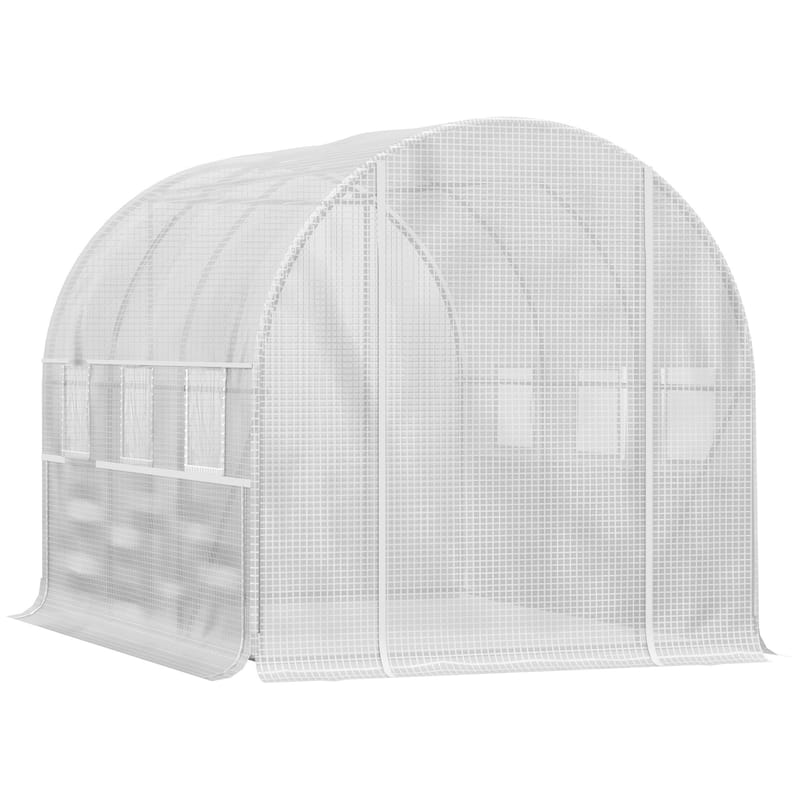 Outsunny 9.7' x 6.5' x 6.5' Walk-in Tunnel Greenhouse, Outdoor Plant Nursery with Quality PE Cover, Zipper Doors White
