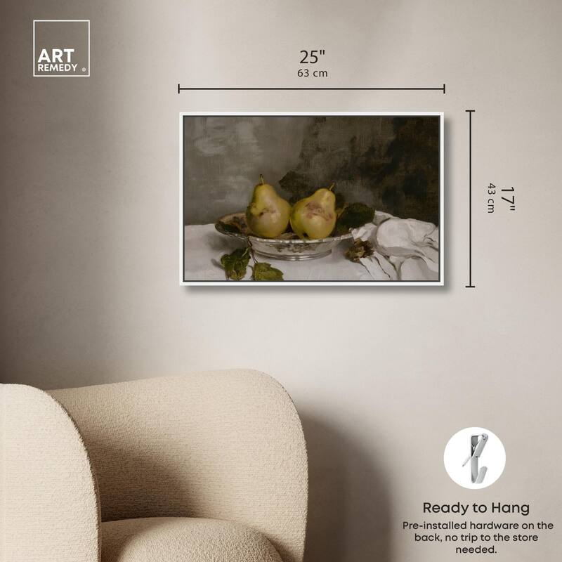 Two Pears in a Silver Bowl Canvas by Art Remedy