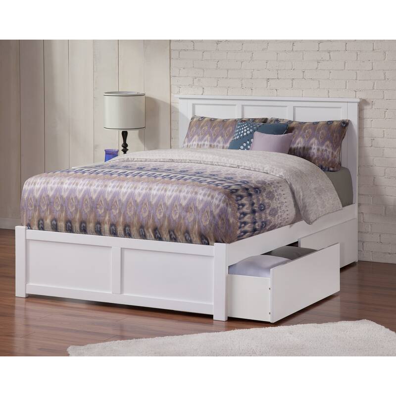 Madison Full Platform Bed with Footboard and 2 Drawers in White