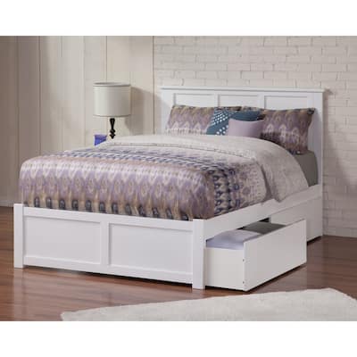 Madison Full Platform Bed with Footboard and 2 Drawers in White