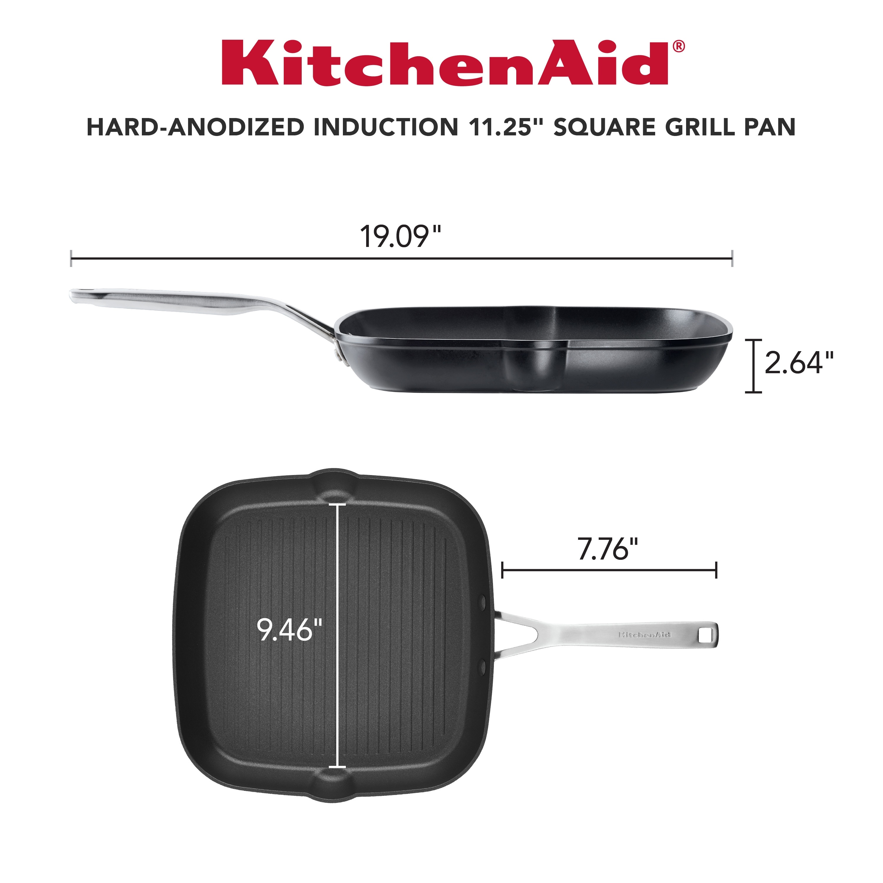 Kitchenaid 11.25 Hard Anodized Nonstick Square Grill Pan Black
