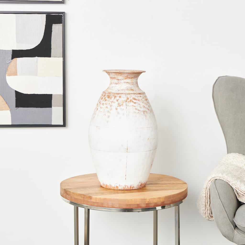 Copper Metal Distressed Textured Vase with Terracotta Accents