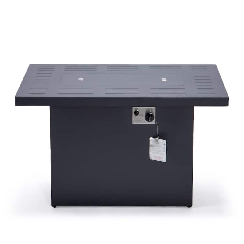 LeisureMod Chelsea 44" Modern 55000 BTU Propane Patio Fire Pit Table with Wind Guard for Porch Backyard Garden Decor