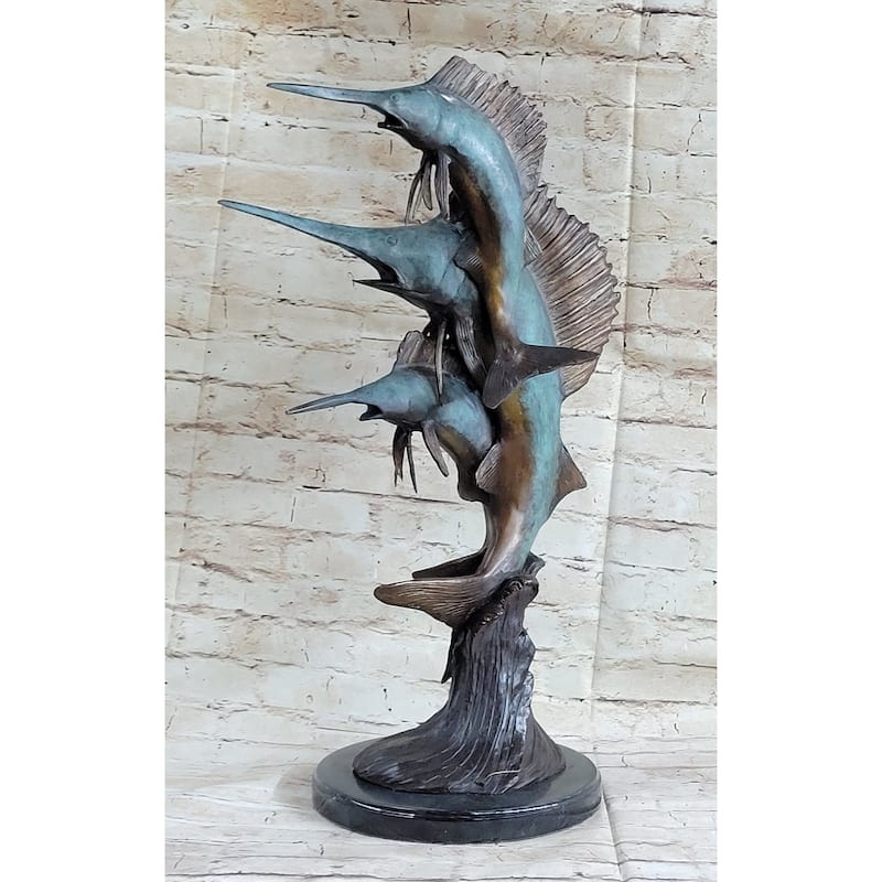 Marlin Sailfish Swordfish Nautical Bronze Statue Sculpture Ocean Sea Decor 24 Inches X 12 Inches