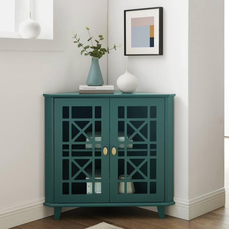 Middlebrook Loches 32-inch Fretwork Corner Cabinet - Dark Teal
