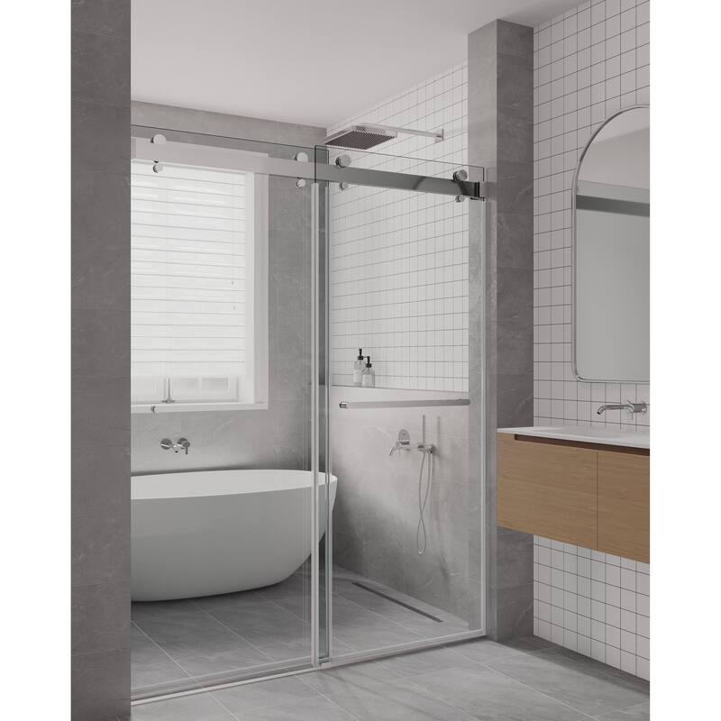 SP Series 68" - 72" W x 77" H Contemporary Frameless Double Sliding Shower Door with 3/8" Clear Tempered Glass - Chrome