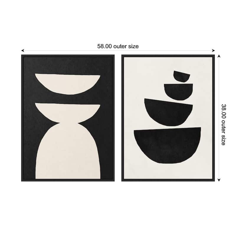Kate and Laurel Sylvie White Geometric Abstract and Black Geometric Abstract Framed Canvas Art Set by July Art Prints