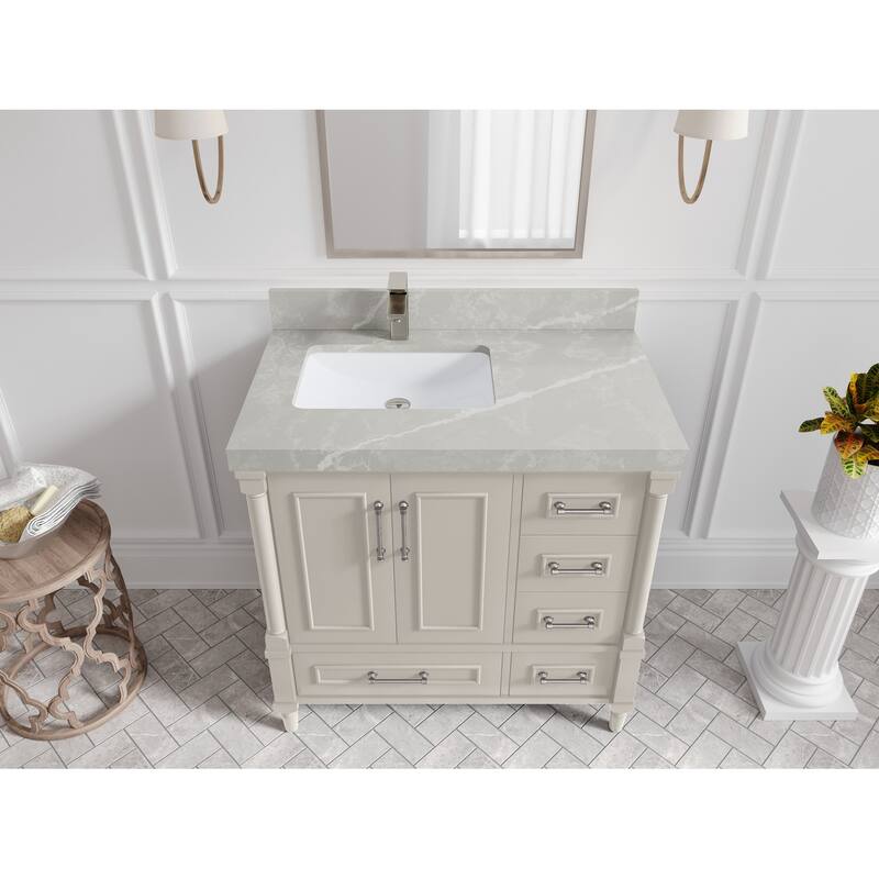 Willow Collections 36 in. W x 22 in. D Aberdeen Left Offset Sink Bathroom Vanity with Countertop - 2" Pearl Gray - Fine Grain
