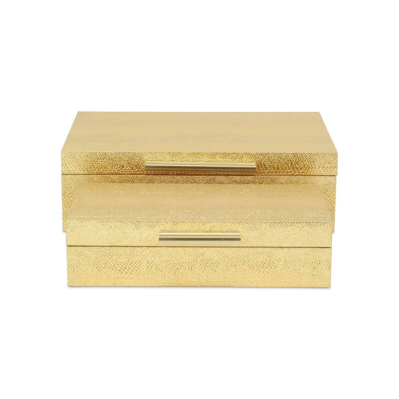 Handcrafted Faux Snakeskin Decorative Boxes - 11.75" - Gold - Set of 2