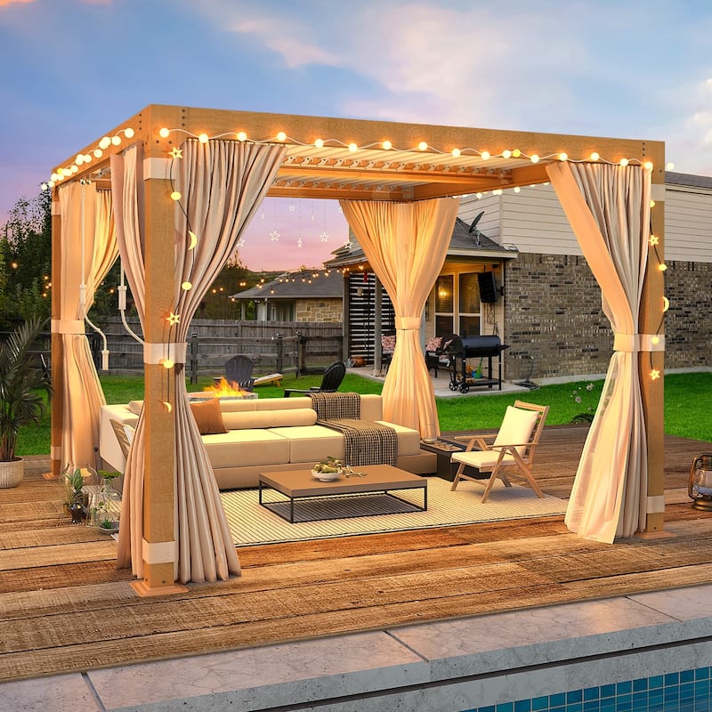 EROMMY Outdoor Louvered Pergola Gazebo with Adjustable Aluminum Rainproof Roof and Pull-Down Screen