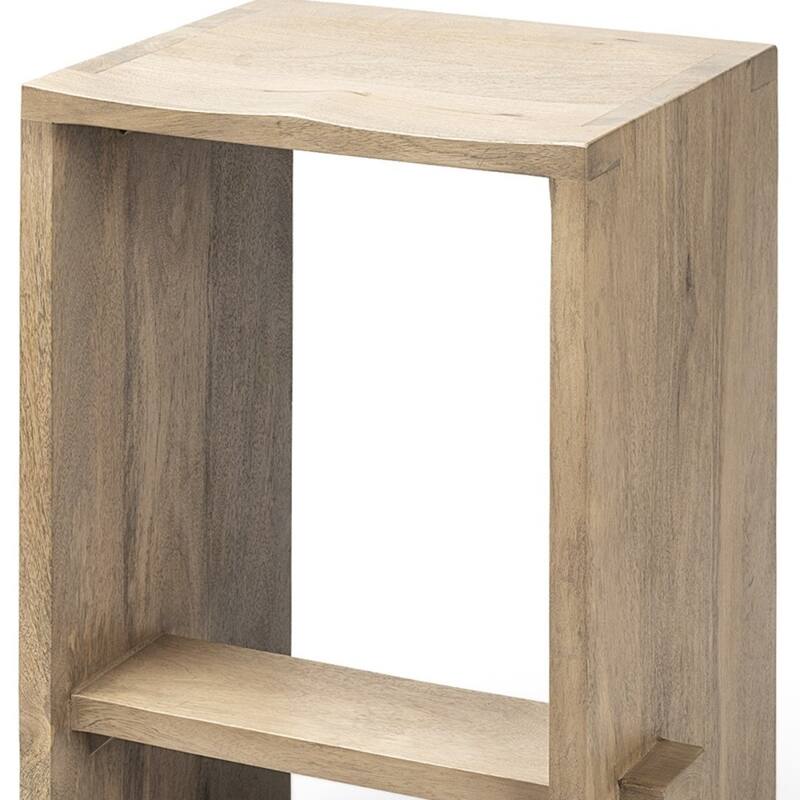 26-Inch Backless Counter Height Bar Stool Brown Solid Wood Seat Rustic Pedestal Base with Footrest - 26”H x 14”W x 16”D