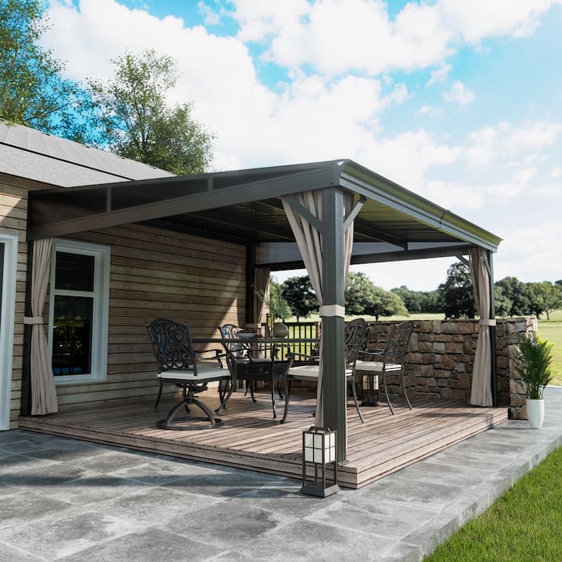 12X14FT Wall-Mounted Aluminum Patio Gazebo