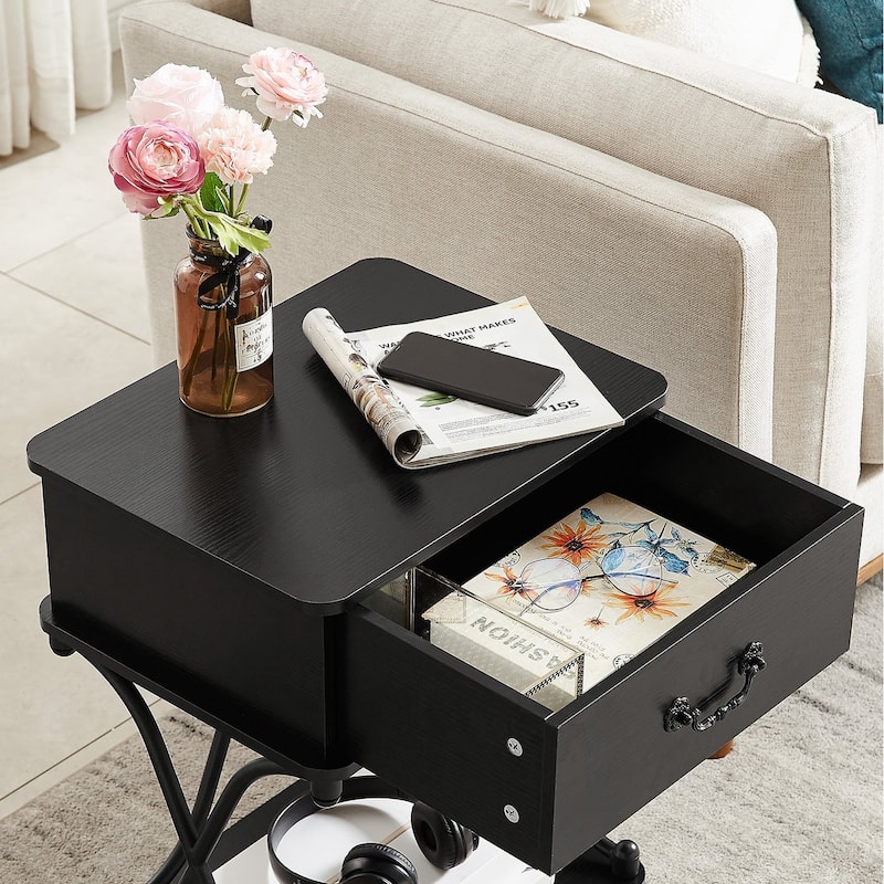 Modern 1-Drawer Nightstand with Storage Shelf, X-design End Side Table, Set of 2