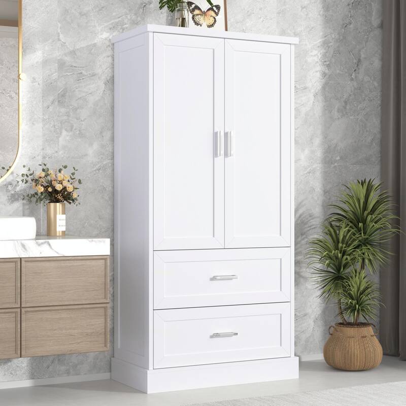 64'' Tall Bathroom Storage Cabinet with Two Doors, Drawers