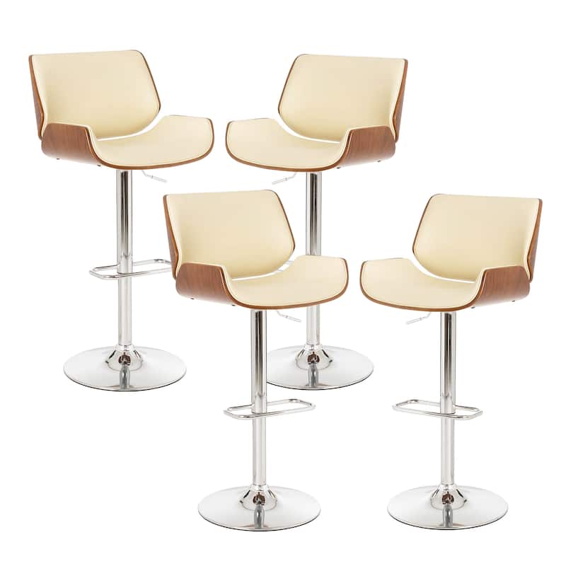 Glitzhome Set of 2 or 4 Modern Height Adjustable Faux Leather Swivel Bar Stools - Set of 4 - Beige