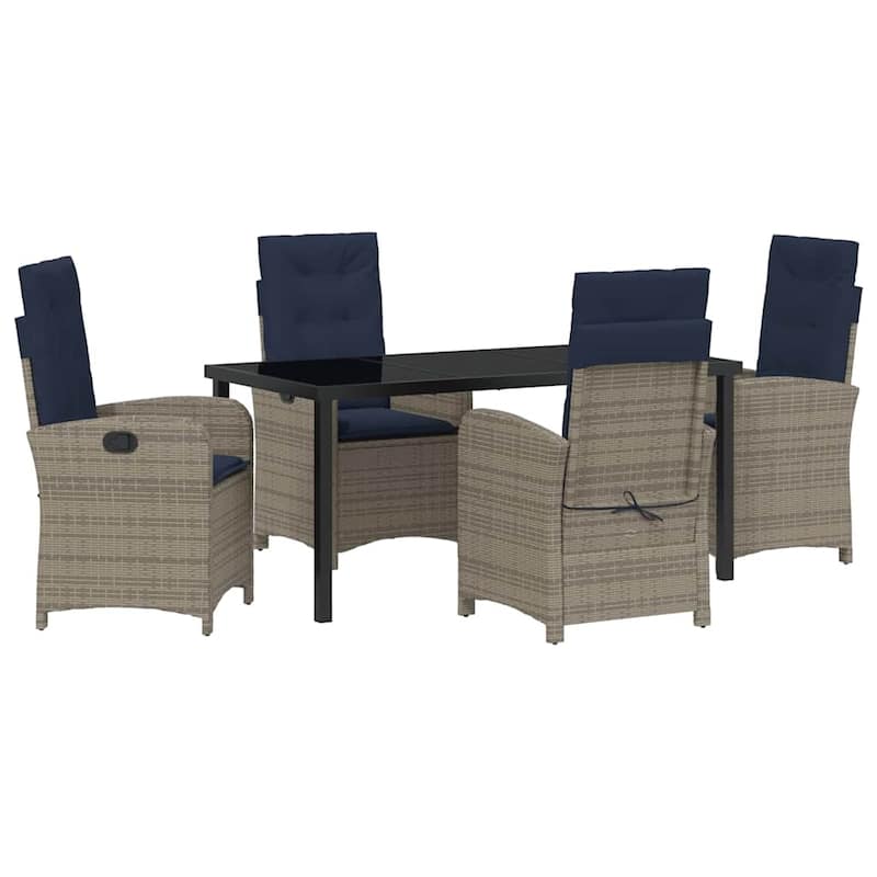 vidaXL Garden Dining Set with Cushion Grey Poly Rattan