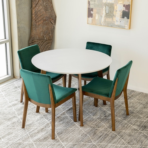 Contessa 5 Piece Mid Century Modern Round Dining Set with 4 Velvet