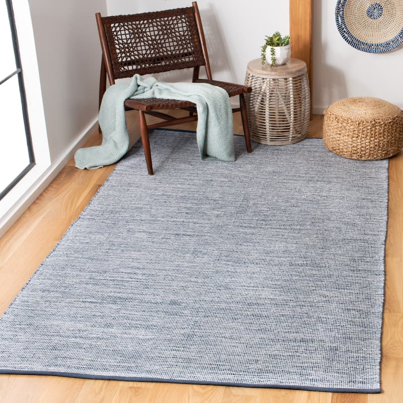 SAFAVIEH Flatweave Montauk Dairi Casual Cotton Rug - 6' Square - Navy/Blue