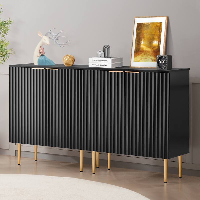 SICOTAS Sideboard Buffet Cabinet Set of 2 with Adjustable Shelves - N/A - Black