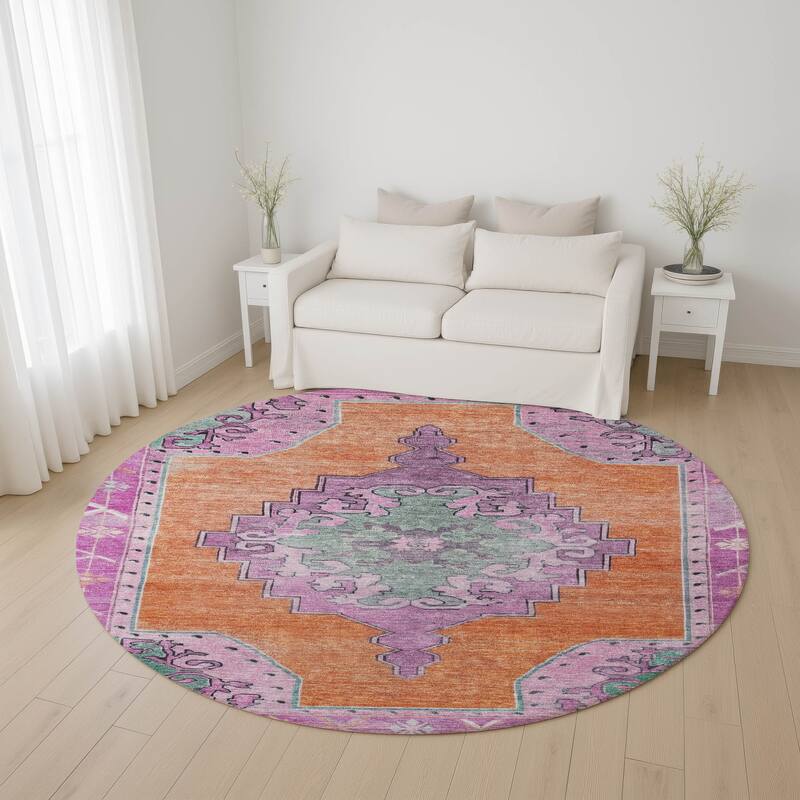 Premium Washable Super Soft Vintage Traditional Mayfield Rug - Orange - 8' x 8'
