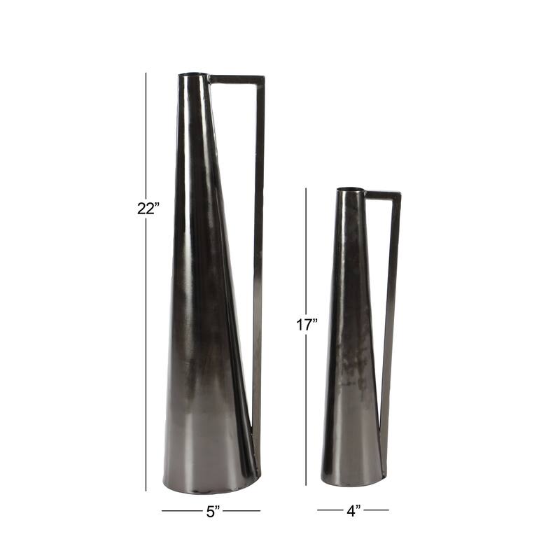 CosmoLiving by Cosmopolitan Metal Slim and Cone Geometric Vase with Handles (Set of 2) - Gold, Silver, Dark Gray, White, Black