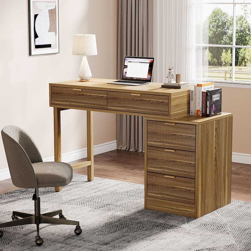 Modern Wood Computer Desk with 5-drawer for Home Office