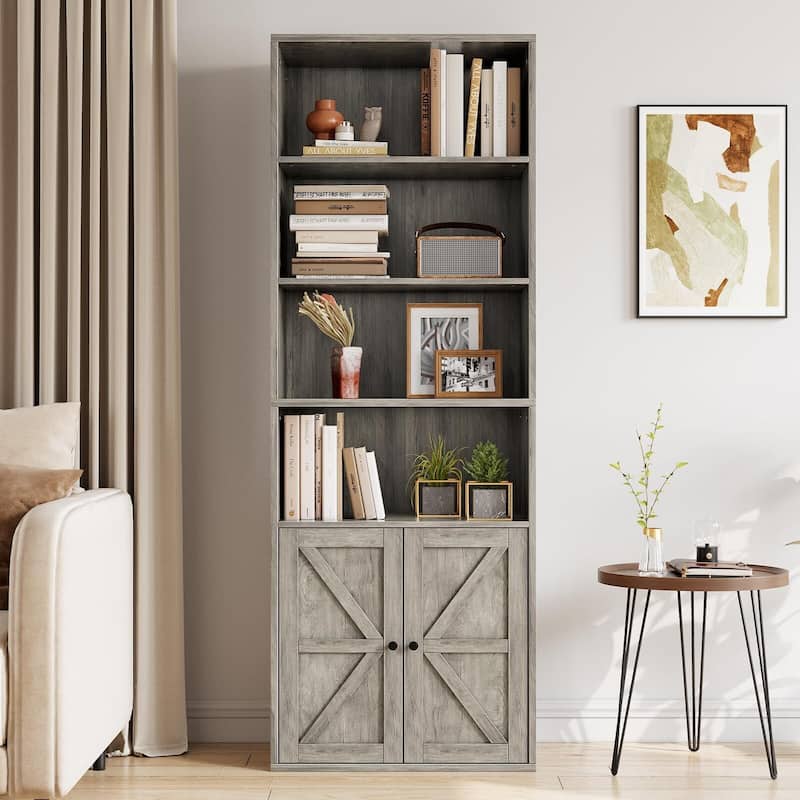 71.4" Tall Bookshelf, 4-Tier Bookcase, Book Shelf, Open Storage Shelf with Doors